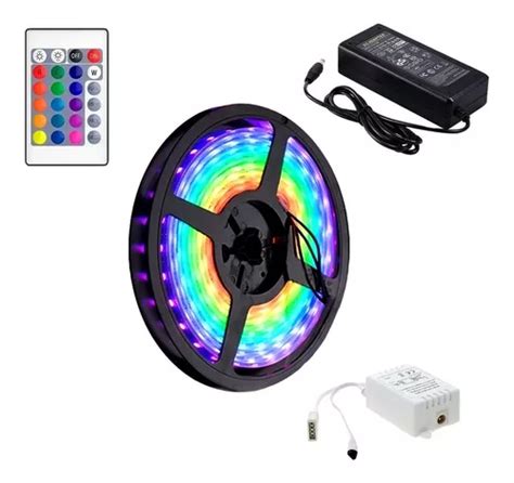 Tira Led 5050 Rgb 5 Mts Con Transformador Y Control Remoto