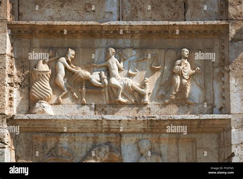 Sculpture Of The Last Judgement Doom Day12th Century Romanesque Facade Of The Chiesa Di San