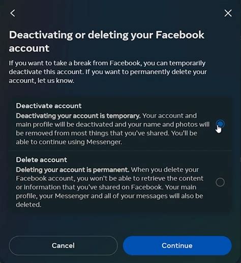 how to deactivate facebook account