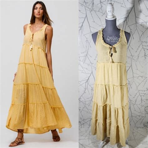 Beachgold Dresses Beachgold Yellow Gauze Ruffle Tiered Flowy