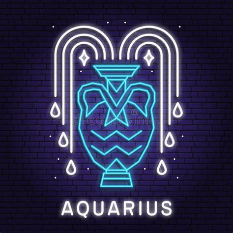 Zodiac Astrology Horoscope Neon Sign Aquarius Linear Design Vector