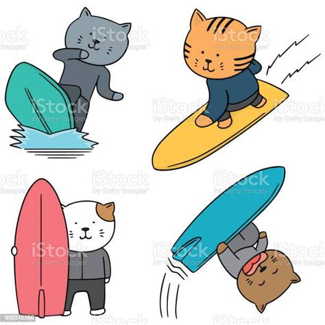 Cat Surfing Stock Illustration Download Image Now Domestic Cat