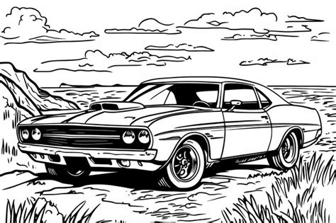 Detailed Muscle Car Coloring Page For Adults Seeking Relaxation And Creativity Premium Ai