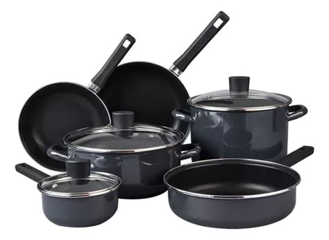 Batería De Cocina Mega Óptima 9 Piezas Cinsa Color Negro Color Gris