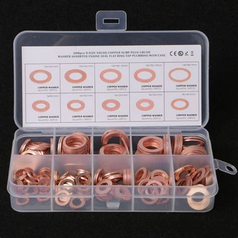 Pcs Set Solid Copper Washers Gasket Set Sizes Flat Ring Seal Kit