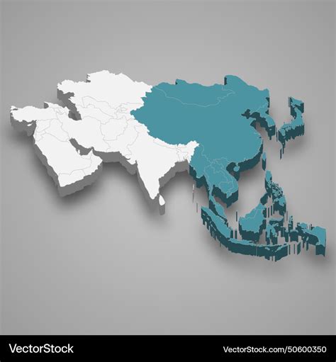 Far east location within asia 3d map Royalty Free Vector