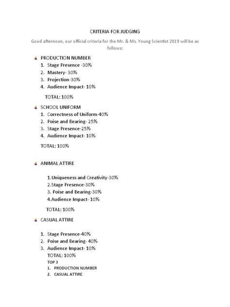 Criteria For Judging Pageant Night Pdf 40 Off