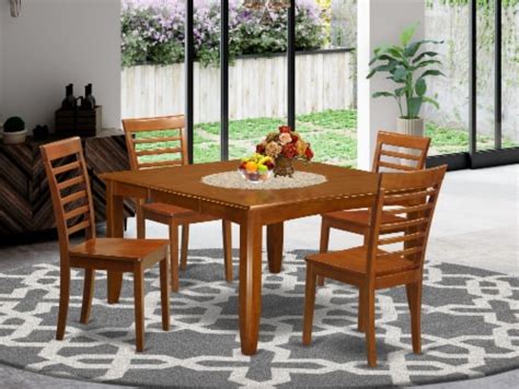 5 Pc Dining Room Set For 4 Square Dining Table With Leaf And 4 Dining