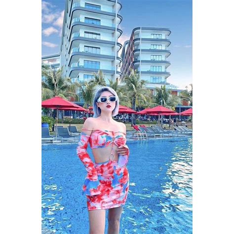 Female Bikini With Instant Flared Red Spill Design Piece Beach Swimwear Shopee Malaysia