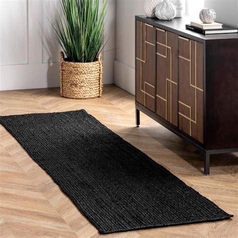 Hand Braided Bohemian Black Color Pure Jute Runner Area Rug Etsy