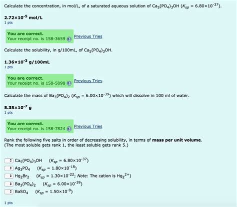 Solved Calculate The Concentration In Mol L Of A Saturated Chegg