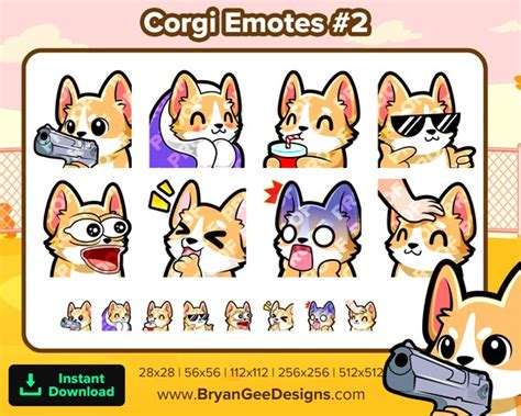 Corgi Twitch Emotes Gun Cozy SIP Cool POG LUL Scared Head Pat - Etsy