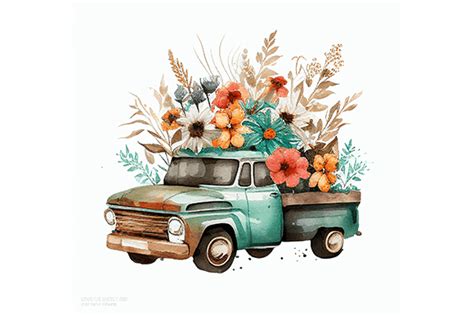 Vintage Truck Watercolor Png Clipart Afbeelding Door Wangtemplates · Creative Fabrica