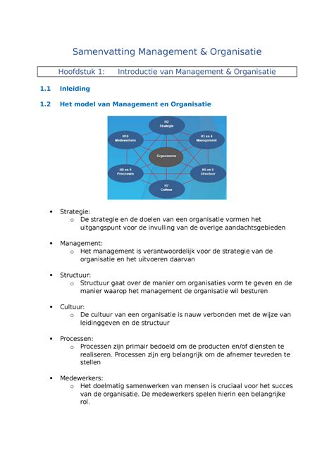 Samenvatting Management Samenvatting Management Organisatie Hoofdstuk