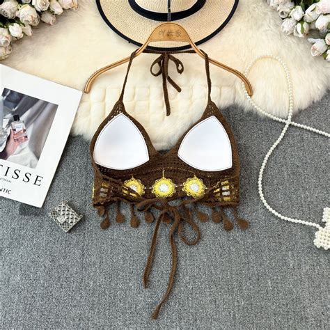 Lace Bikini Set 2 Piece Mesh Lace Beach Set Includes Pants Bra With Floral Knit Pattern And