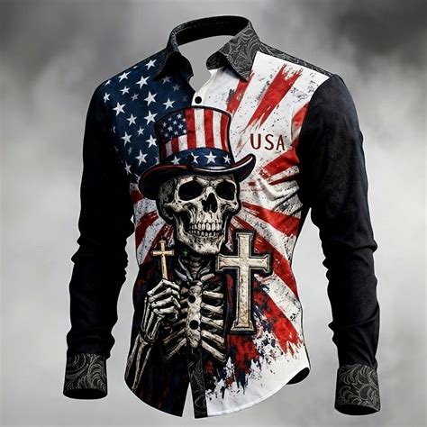 Mens 4th Of July Us 250th Anniversary Cross Us Flag Shirt Button Up