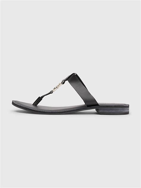 Elevated Leather T Bar Flat Sandals Black Tommy Hilfiger