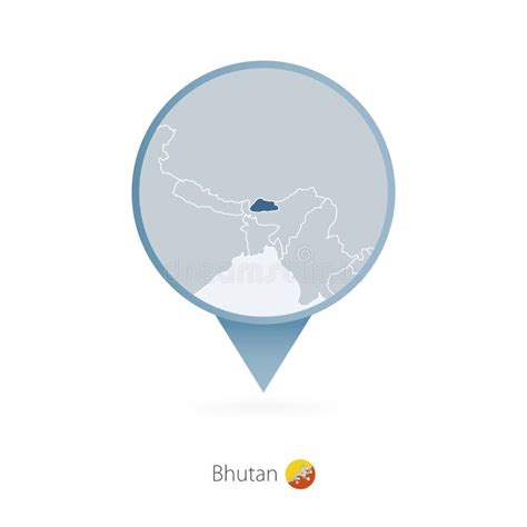 Map Pin with Detailed Map of Bhutan and Neighboring Countries Stock ...