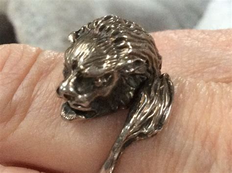 Heavy Hallmarked Silver Lions Head Ring Birmingham 1976 Uk Size Q 12