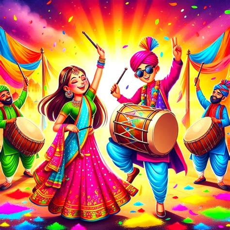 Beautiful Couple Playing Dandiya In Disco Garba Night Dance Background