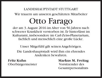 Traueranzeigen Von Otto Farago Stuttgart Gedenkt De