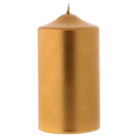 Christmas Pillar Candle In Metallic Gold Ceralacca 15x8 Cm Online