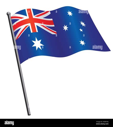 Australian Flag Of Australia Silk Waving On Flagpole Isolated On White