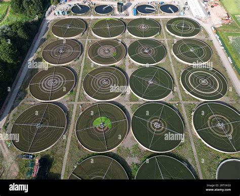 Rotherwas Hereford Uk Aerial View Of Welsh Water Sewage Treatment Plant