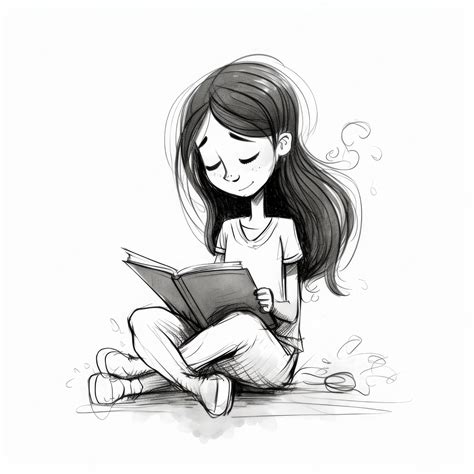 Premium Photo | A girl reading book sketch