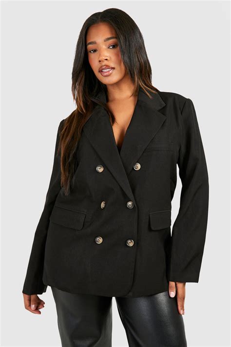 Boohoo Womens Plus Double Breasted Relaxed Fit Tailored Blazer Rather Saucy