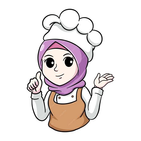 Premium Vector Vector Cute Moslem Female Chef Giving Thumbs Up