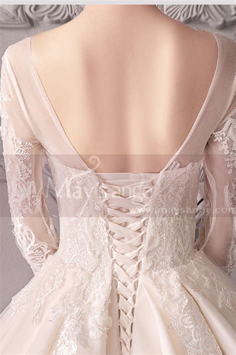 Robe Ceremonie Mariage Classique Ivoire Manche Longue En Dentelle