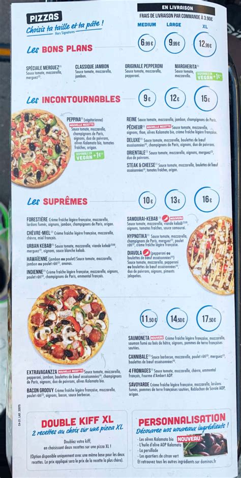 Dominos Pizzas Menu Prix France