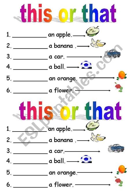 This Or That Worksheet With The Words In English And An Orange On It