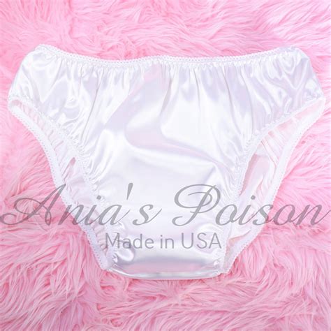 Anias Poison Full Bikini Cut WHITE Soft Satin Lined SISSY Panties For Men MANTIES Sz S XXL