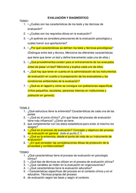 Examen Diagnostico Ex Menes De Psicolog A Docsity