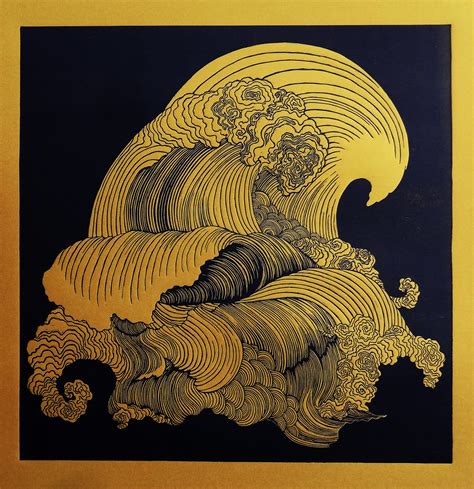 The Wave Linocut Print On Behance