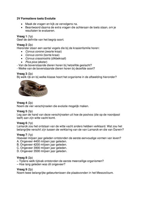 Formatieve Toets Evolutie V Formatieve Toets Evolutie Maak De