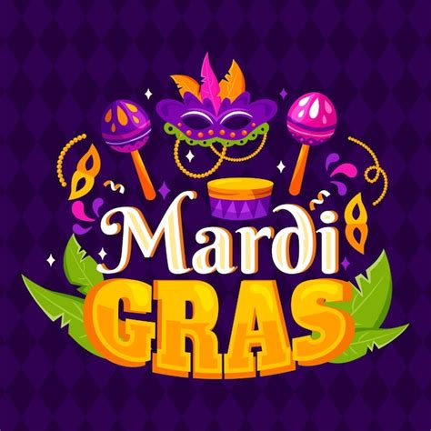 Free Vector Flat Mardi Gras Festival Celebration Text Illustration