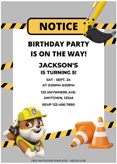 (Free Editable PDF) Rubble On The Double PAW Patrol Birthday Invitation ...