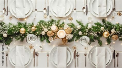 Simple and Elegant Christmas Table Setting Ideas. Table served for Christmas dinner. Beautiful ...