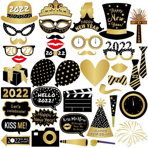 Buy New Years Photo Booth Props 2022 Pack Of 46 Happy New Year