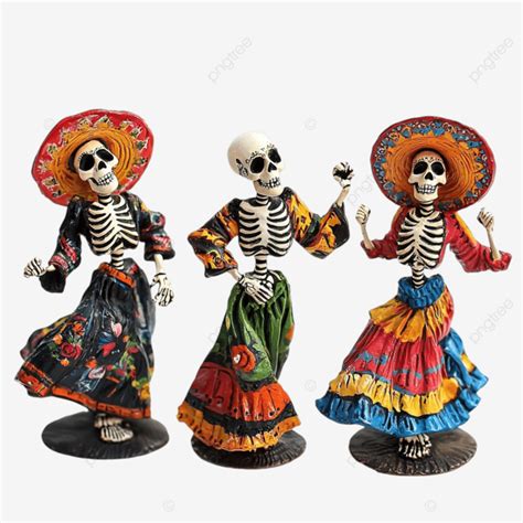 Skeletons In Mexican Attire Celebrating Dia De Los Muertos Skeletons