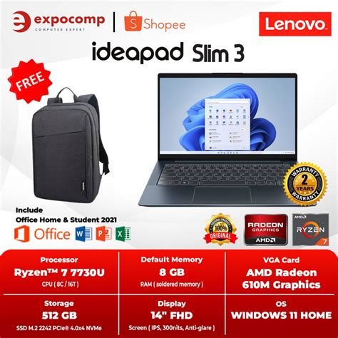 Jual Lenovo Ideapad Slim 3 14abr8 07id Blue Amd Ryzen 7 7730u 8gb 512gb