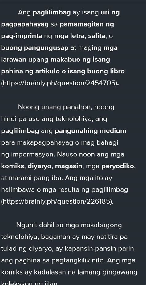 Ano Ibig Sabihin Ng Paglilimbag Brainly Ph