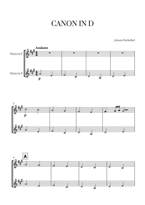 Johann Pachelbel Canon In D For French Horn Duet Arr Cadenza