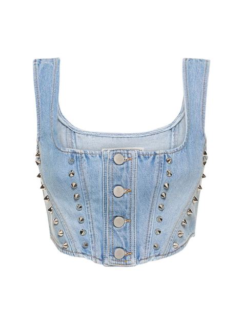 Studded Denim Crop Corset Alessandra Rich Women Luisaviaroma In