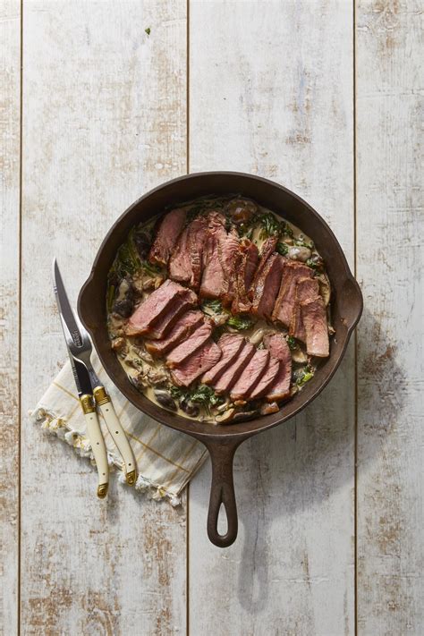 Cast Iron Skillet Steak With Creamy Mushrooms And Spinach