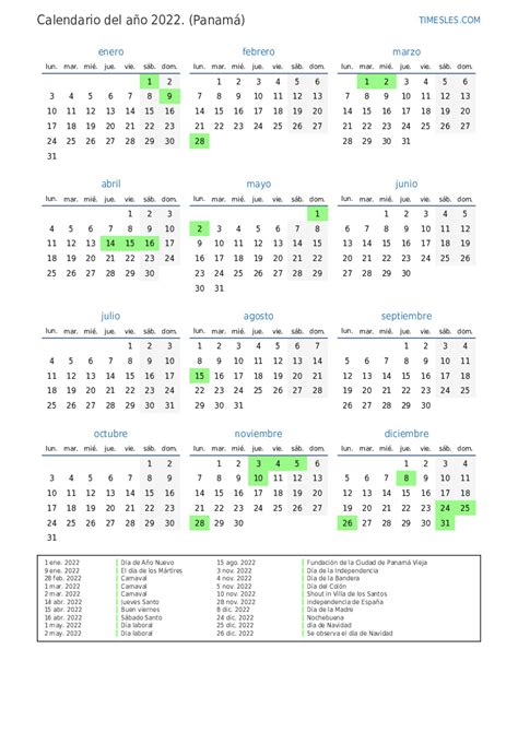 Calendario Con D As Festivos En Panam Imprimir Y Descargar