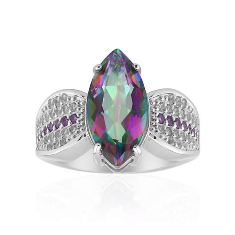 Brasilianischer Mystischer Quarz Amethyst Silberring Ct